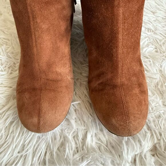 Christian Louboutin Cognac Brown Suede Wedge Boots with Fringe Size 37.5 - Picture 5 of 11